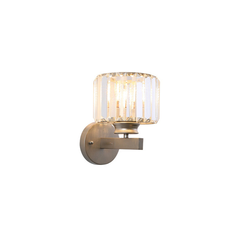 Nickel Drum Sconce Light Wall Contemporary 1 Light Crystal Wall Mounted Lighting for Bedroom Clearhalo 'Modern wall lights' 'Modern' 'Wall Lamps & Sconces' 'Wall Lights' Lighting' 225982