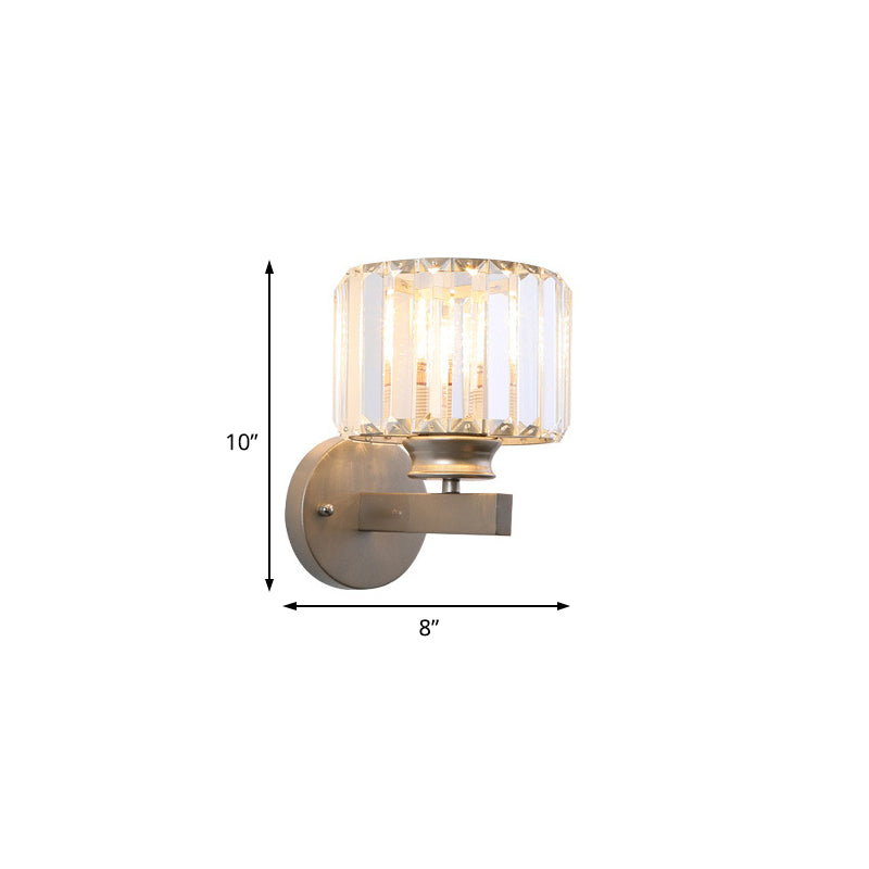 Nickel Drum Sconce Light Wall Contemporary 1 Light Crystal Wall Mounted Lighting for Bedroom Clearhalo 'Modern wall lights' 'Modern' 'Wall Lamps & Sconces' 'Wall Lights' Lighting' 225983