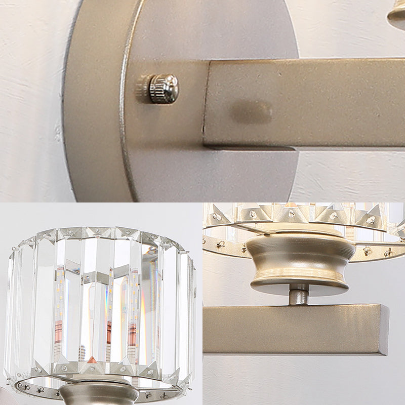 Nickel Drum Sconce Light Wall Contemporary 1 Light Crystal Wall Mounted Lighting for Bedroom Clearhalo 'Modern wall lights' 'Modern' 'Wall Lamps & Sconces' 'Wall Lights' Lighting' 225984