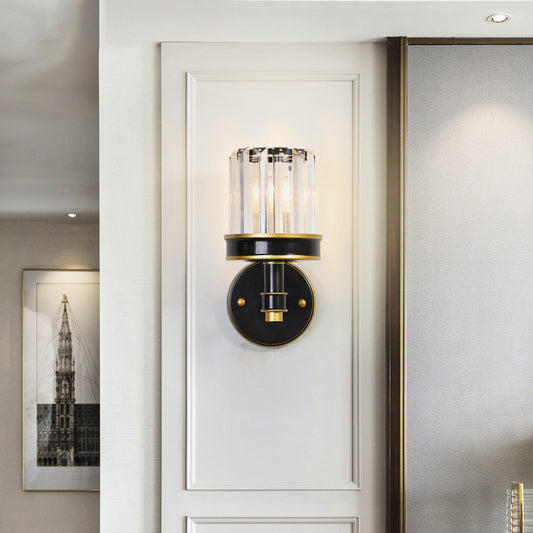 Crystal Cylinder Wall Light Modern 1 Light Flush Mount Wall Sconce in Black for Hallway Clearhalo 'Modern wall lights' 'Modern' 'Wall Lamps & Sconces' 'Wall Lights' Lighting' 225987