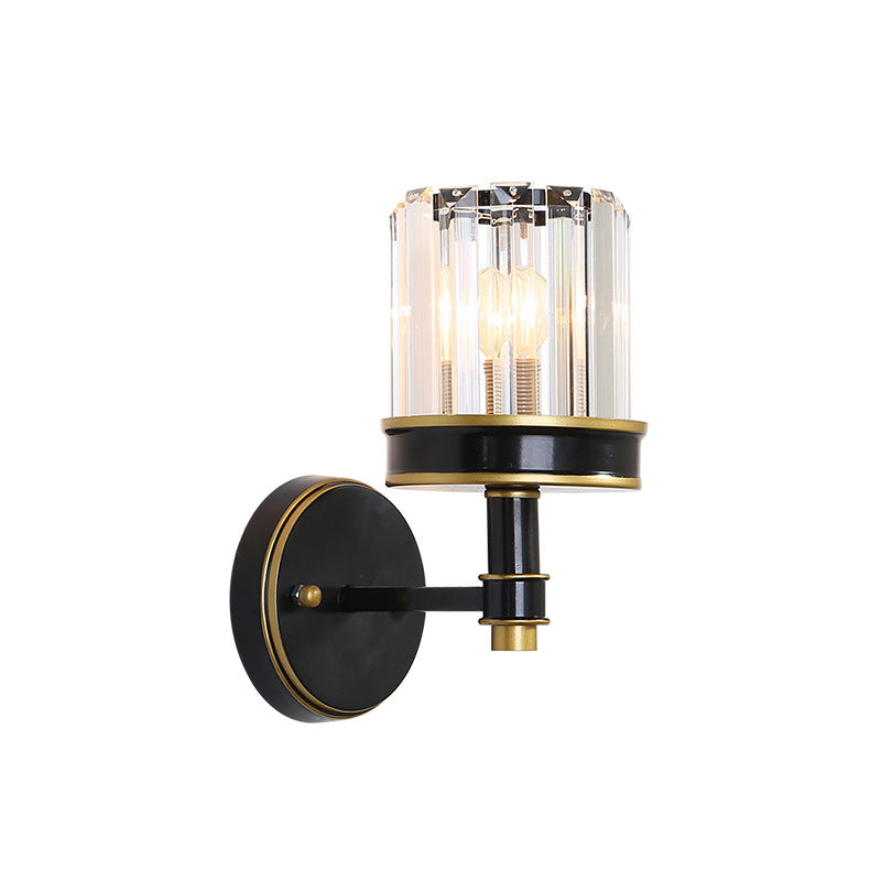 Crystal Cylinder Wall Light Modern 1 Light Flush Mount Wall Sconce in Black for Hallway Clearhalo 'Modern wall lights' 'Modern' 'Wall Lamps & Sconces' 'Wall Lights' Lighting' 225988