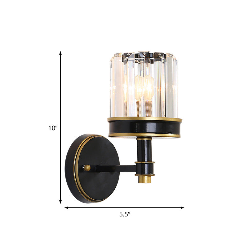 Crystal Cylinder Wall Light Modern 1 Light Flush Mount Wall Sconce in Black for Hallway Clearhalo 'Modern wall lights' 'Modern' 'Wall Lamps & Sconces' 'Wall Lights' Lighting' 225989