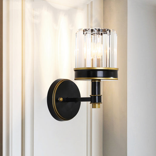 Crystal Cylinder Wall Light Modern 1 Light Flush Mount Wall Sconce in Black for Hallway Black Clearhalo 'Modern wall lights' 'Modern' 'Wall Lamps & Sconces' 'Wall Lights' Lighting' 225990