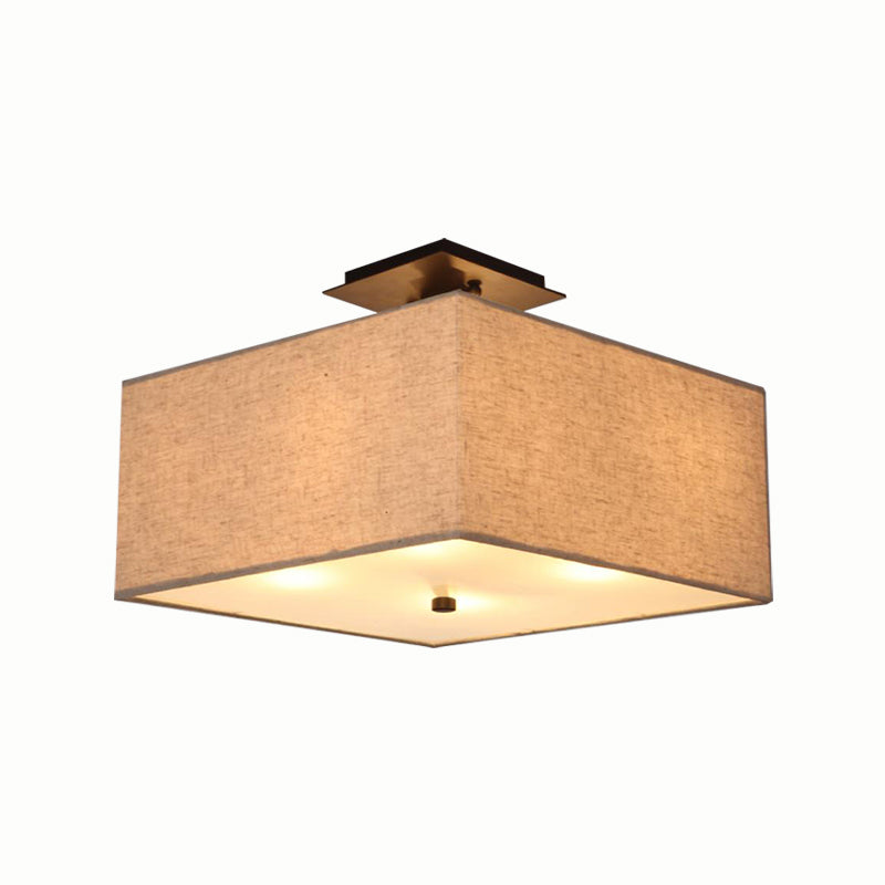 4 Lights Ceiling Light Classical Rectangle Fabric Semi Flush Mount Lighting in White for Living Room Clearhalo 'Ceiling Lights' 'Close To Ceiling Lights' 'Close to ceiling' 'Semi-flushmount' Lighting' 225993