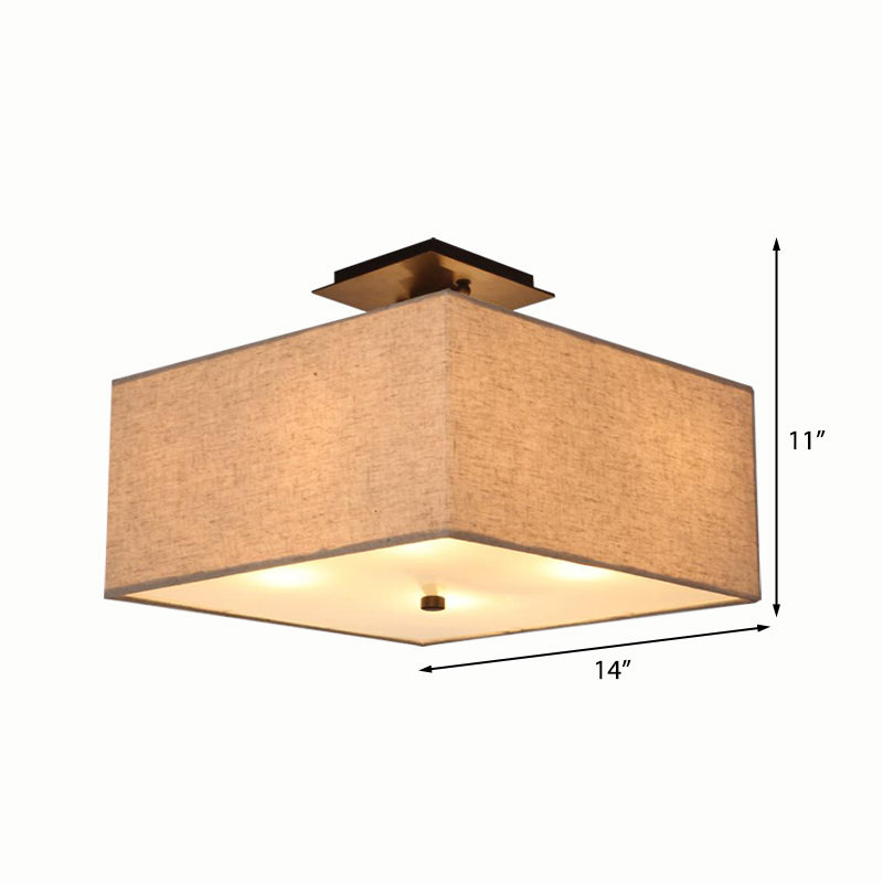 4 Lights Ceiling Light Classical Rectangle Fabric Semi Flush Mount Lighting in White for Living Room Clearhalo 'Ceiling Lights' 'Close To Ceiling Lights' 'Close to ceiling' 'Semi-flushmount' Lighting' 225994