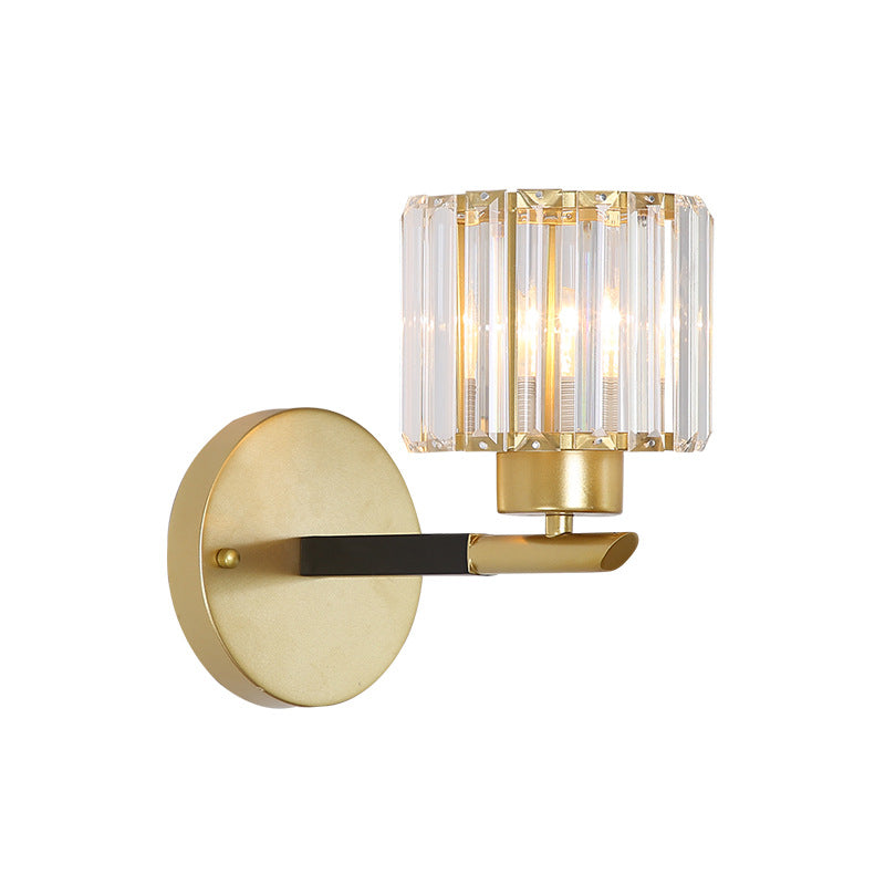 Gold Cylinder Sconce Light Fixture Modernism 1 Light Crystal Wall Mounted Lighting Clearhalo 'Modern wall lights' 'Modern' 'Wall Lamps & Sconces' 'Wall Lights' Lighting' 225997