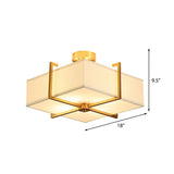 4 Lights Living Room Ceiling Light Fixture Traditional Brass Semi Flush with Rectangle Fabric Shade Clearhalo 'Ceiling Lights' 'Close To Ceiling Lights' 'Close to ceiling' 'Semi-flushmount' Lighting' 226002