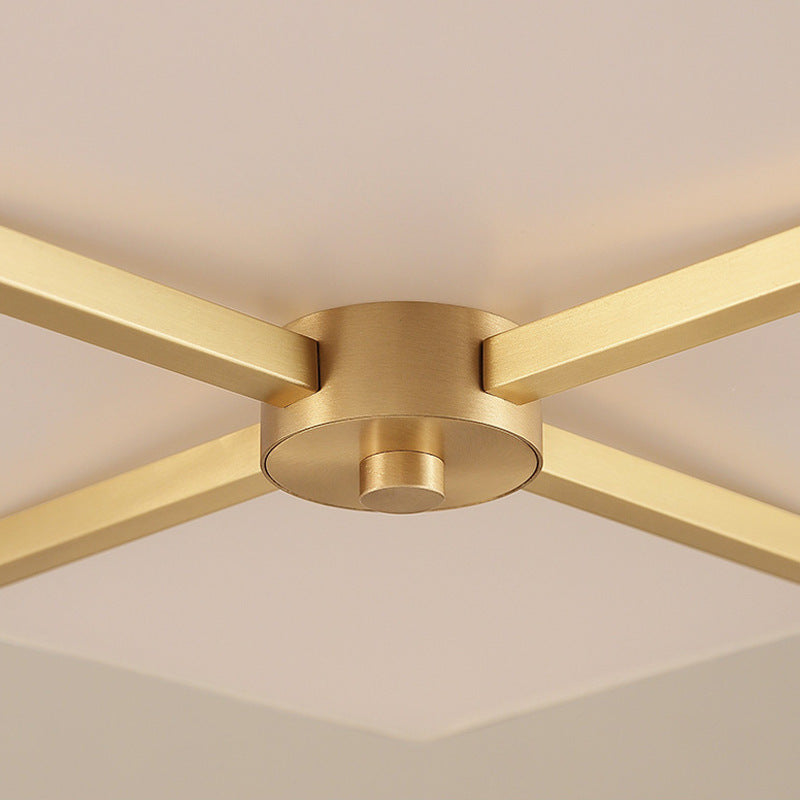 4 Lights Living Room Ceiling Light Fixture Traditional Brass Semi Flush with Rectangle Fabric Shade Clearhalo 'Ceiling Lights' 'Close To Ceiling Lights' 'Close to ceiling' 'Semi-flushmount' Lighting' 226003