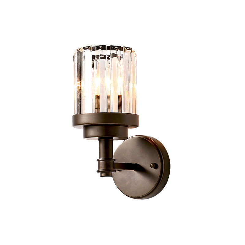 1 Light Hallway Wall Sconce Lighting Contemporary Bronze Wall Mount Light Fixture with Ribbed Crystal Shade Clearhalo 'Modern wall lights' 'Modern' 'Wall Lamps & Sconces' 'Wall Lights' Lighting' 226008