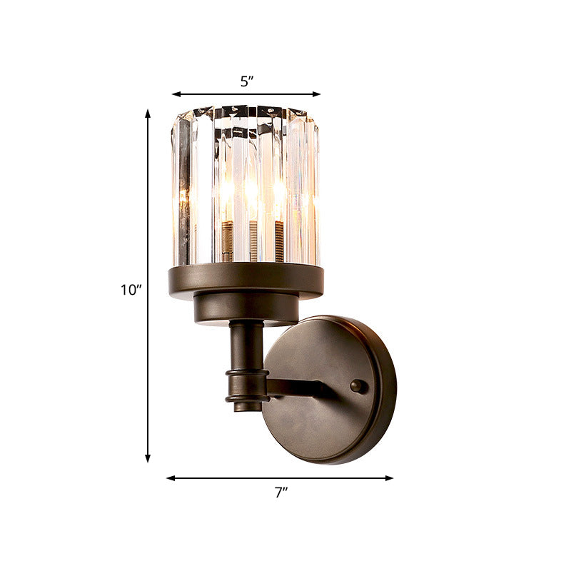 1 Light Hallway Wall Sconce Lighting Contemporary Bronze Wall Mount Light Fixture with Ribbed Crystal Shade Clearhalo 'Modern wall lights' 'Modern' 'Wall Lamps & Sconces' 'Wall Lights' Lighting' 226009