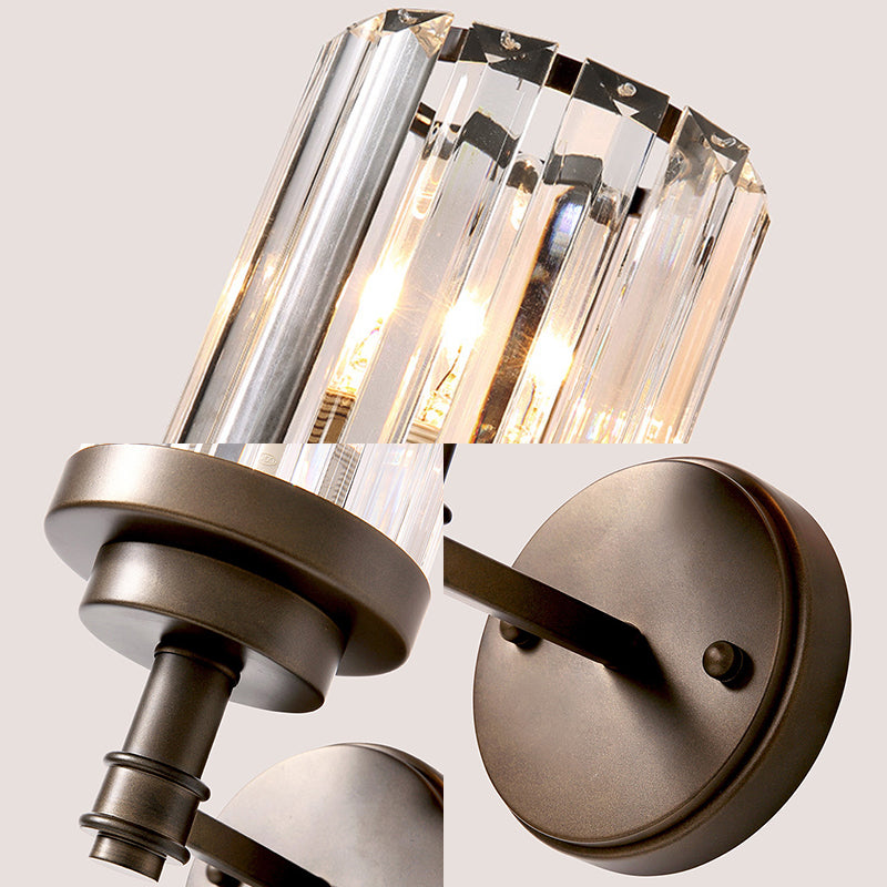 1 Light Hallway Wall Sconce Lighting Contemporary Bronze Wall Mount Light Fixture with Ribbed Crystal Shade Clearhalo 'Modern wall lights' 'Modern' 'Wall Lamps & Sconces' 'Wall Lights' Lighting' 226010