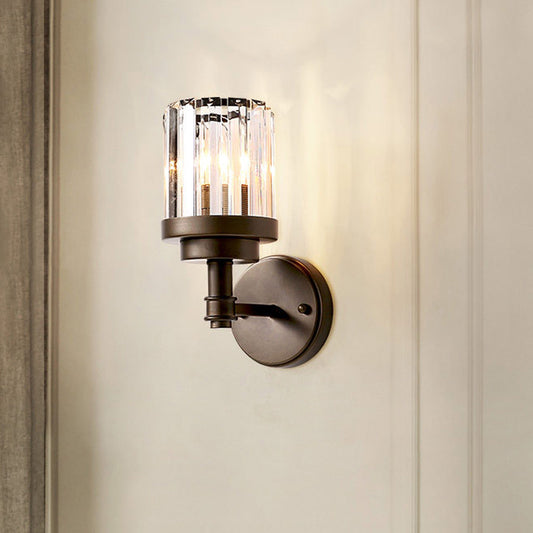 1 Light Hallway Wall Sconce Lighting Contemporary Bronze Wall Mount Light Fixture with Ribbed Crystal Shade Bronze Clearhalo 'Modern wall lights' 'Modern' 'Wall Lamps & Sconces' 'Wall Lights' Lighting' 226011