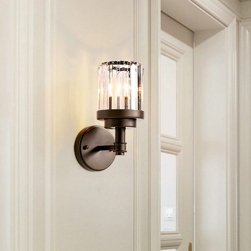 1 Light Hallway Wall Sconce Lighting Contemporary Bronze Wall Mount Light Fixture with Ribbed Crystal Shade Clearhalo 'Modern wall lights' 'Modern' 'Wall Lamps & Sconces' 'Wall Lights' Lighting' 226012