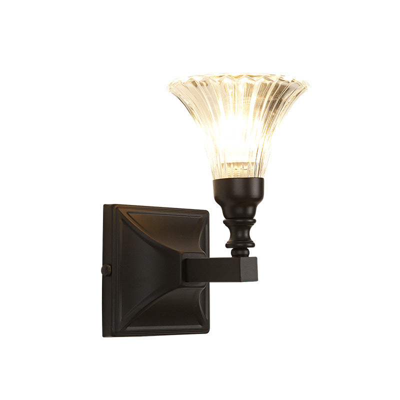 Black Wide Flare Flush Mount Wall Sconce Modern 1 Light Crystal Wall Light Fixture for Bedside Clearhalo 'Modern wall lights' 'Modern' 'Wall Lamps & Sconces' 'Wall Lights' Lighting' 226015