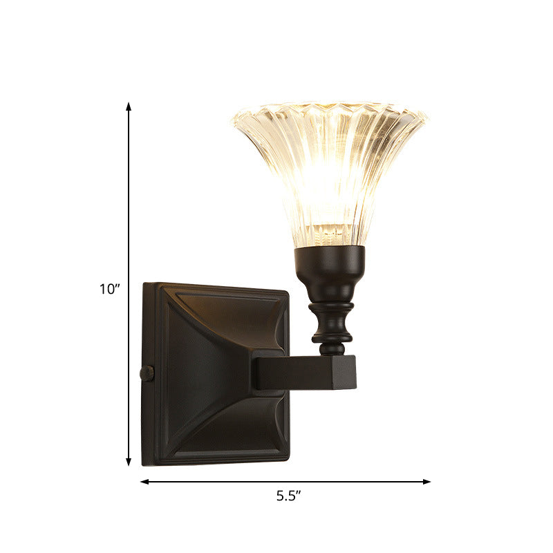 Black Wide Flare Flush Mount Wall Sconce Modern 1 Light Crystal Wall Light Fixture for Bedside Clearhalo 'Modern wall lights' 'Modern' 'Wall Lamps & Sconces' 'Wall Lights' Lighting' 226016