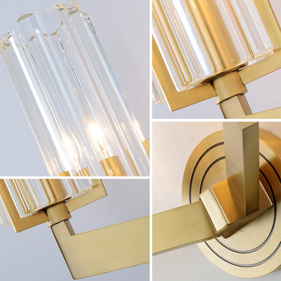 Crystal Ribbed Wall Mounted Lamp Retro 1/2 Lights Brass Flush Wall Sconce for Living Room Clearhalo 'Modern wall lights' 'Modern' 'Wall Lamps & Sconces' 'Wall Lights' Lighting' 226029