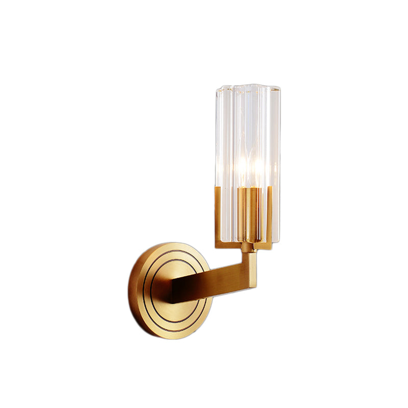 Crystal Ribbed Wall Mounted Lamp Retro 1/2 Lights Brass Flush Wall Sconce for Living Room Clearhalo 'Modern wall lights' 'Modern' 'Wall Lamps & Sconces' 'Wall Lights' Lighting' 226032