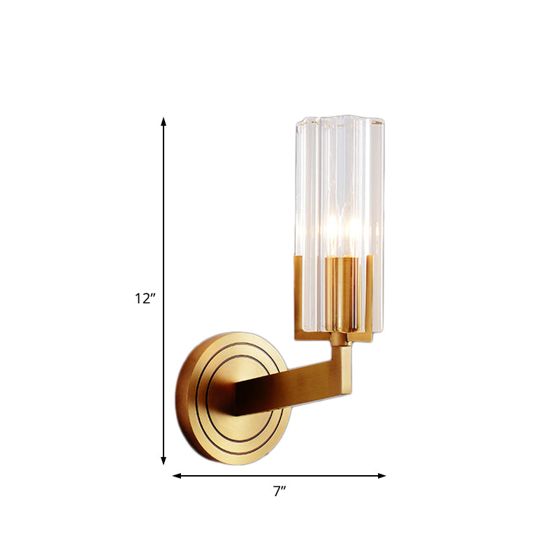 Crystal Ribbed Wall Mounted Lamp Retro 1/2 Lights Brass Flush Wall Sconce for Living Room Clearhalo 'Modern wall lights' 'Modern' 'Wall Lamps & Sconces' 'Wall Lights' Lighting' 226033