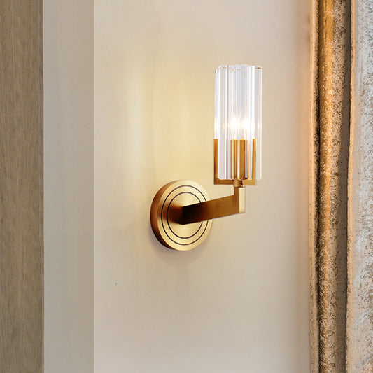 Crystal Ribbed Wall Mounted Lamp Retro 1/2 Lights Brass Flush Wall Sconce for Living Room Clearhalo 'Modern wall lights' 'Modern' 'Wall Lamps & Sconces' 'Wall Lights' Lighting' 226034