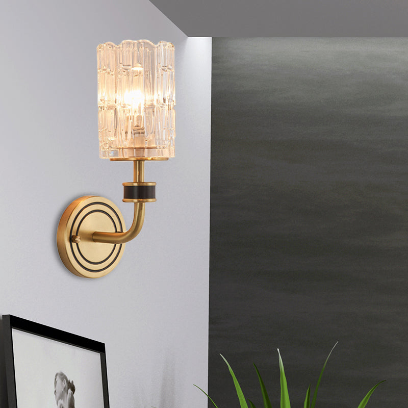 Crystal Cylinder Wall Sconce Retro 1 Light Brass Sconce Light Fixture for Living Room Clearhalo 'Modern wall lights' 'Modern' 'Wall Lamps & Sconces' 'Wall Lights' Lighting' 226036