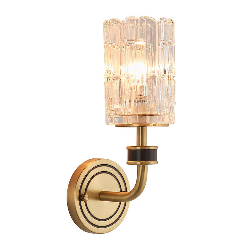 Crystal Cylinder Wall Sconce Retro 1 Light Brass Sconce Light Fixture for Living Room Clearhalo 'Modern wall lights' 'Modern' 'Wall Lamps & Sconces' 'Wall Lights' Lighting' 226038