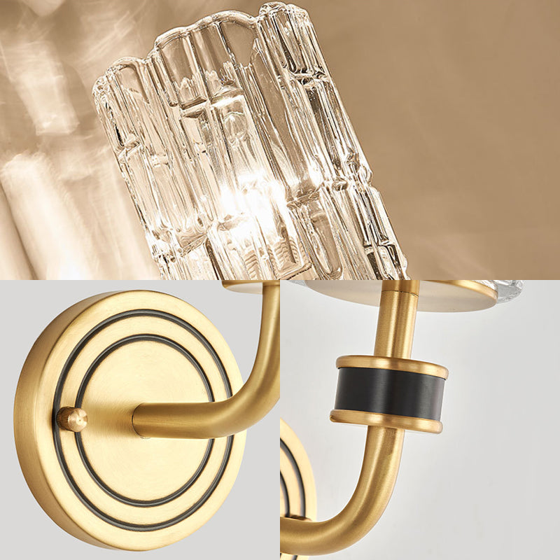 Crystal Cylinder Wall Sconce Retro 1 Light Brass Sconce Light Fixture for Living Room Clearhalo 'Modern wall lights' 'Modern' 'Wall Lamps & Sconces' 'Wall Lights' Lighting' 226040