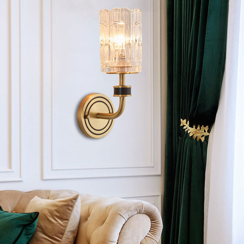 Crystal Cylinder Wall Sconce Retro 1 Light Brass Sconce Light Fixture for Living Room Brass Clearhalo 'Modern wall lights' 'Modern' 'Wall Lamps & Sconces' 'Wall Lights' Lighting' 226041