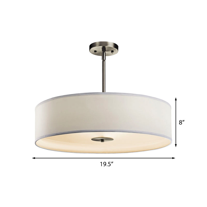 Drum Living Room Semi Mount Lighting Traditional Fabric 4 Lights White Ceiling Light Fixture, 16"/19.5"/23.5" Wide Clearhalo 'Ceiling Lights' 'Close To Ceiling Lights' 'Close to ceiling' 'Semi-flushmount' Lighting' 226045