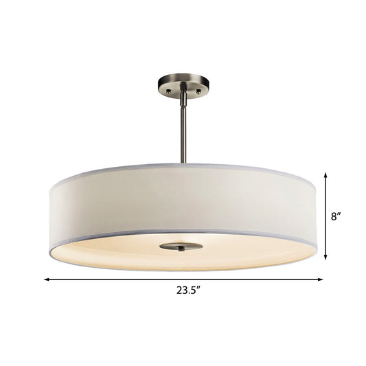 Drum Living Room Semi Mount Lighting Traditional Fabric 4 Lights White Ceiling Light Fixture, 16"/19.5"/23.5" Wide Clearhalo 'Ceiling Lights' 'Close To Ceiling Lights' 'Close to ceiling' 'Semi-flushmount' Lighting' 226048