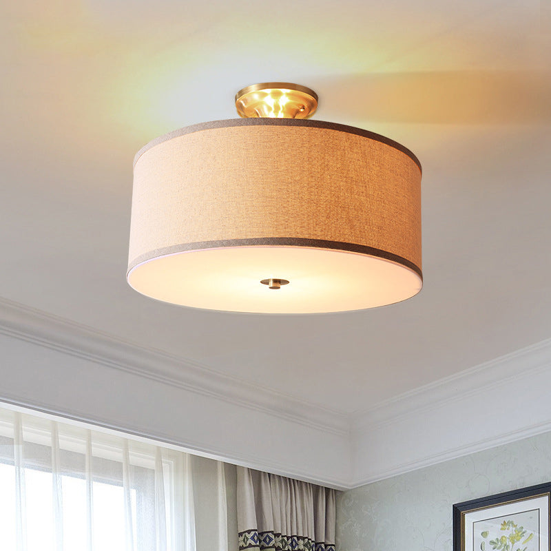 Drum Living Room Semi Flush Light Classic Fabric 4 Lights White Ceiling Lighting, 16"/19.5" Wide White 16" Clearhalo 'Ceiling Lights' 'Close To Ceiling Lights' 'Close to ceiling' 'Semi-flushmount' Lighting' 226049