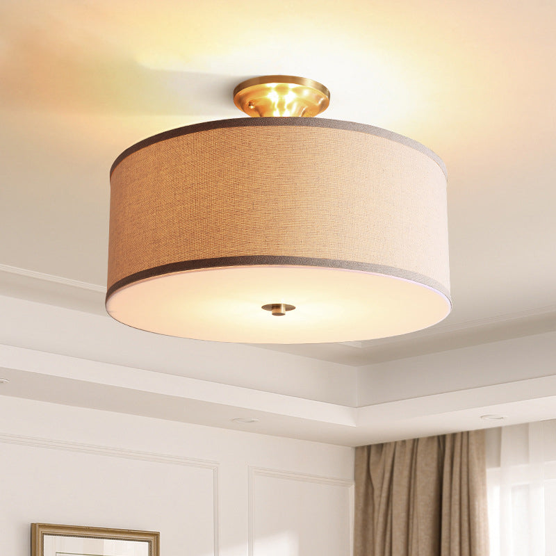 Drum Living Room Semi Flush Light Classic Fabric 4 Lights White Ceiling Lighting, 16"/19.5" Wide Clearhalo 'Ceiling Lights' 'Close To Ceiling Lights' 'Close to ceiling' 'Semi-flushmount' Lighting' 226050