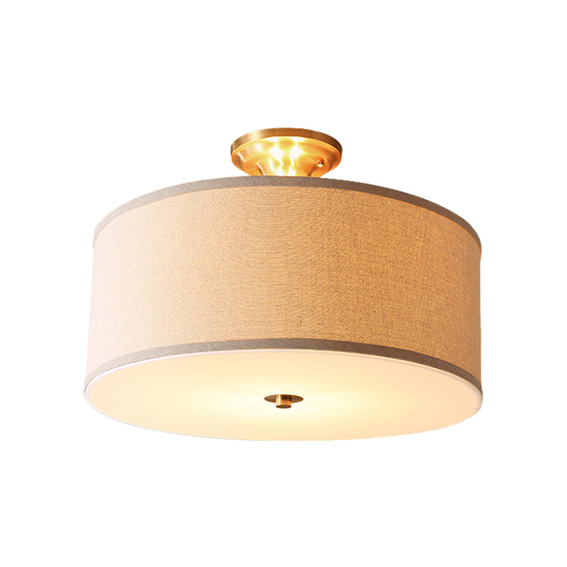 Drum Living Room Semi Flush Light Classic Fabric 4 Lights White Ceiling Lighting, 16"/19.5" Wide Clearhalo 'Ceiling Lights' 'Close To Ceiling Lights' 'Close to ceiling' 'Semi-flushmount' Lighting' 226051