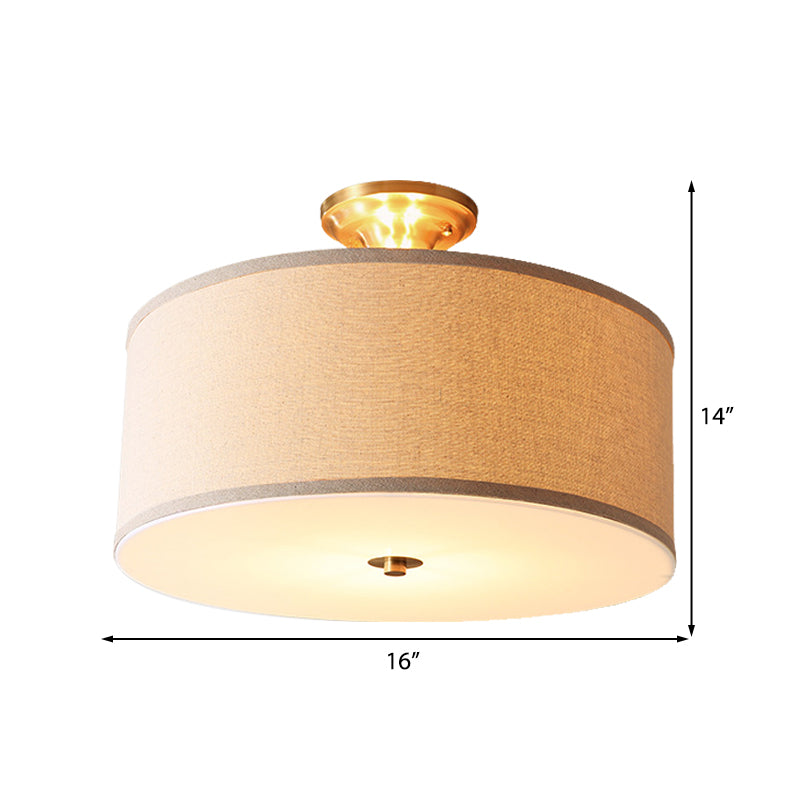 Drum Living Room Semi Flush Light Classic Fabric 4 Lights White Ceiling Lighting, 16"/19.5" Wide Clearhalo 'Ceiling Lights' 'Close To Ceiling Lights' 'Close to ceiling' 'Semi-flushmount' Lighting' 226052