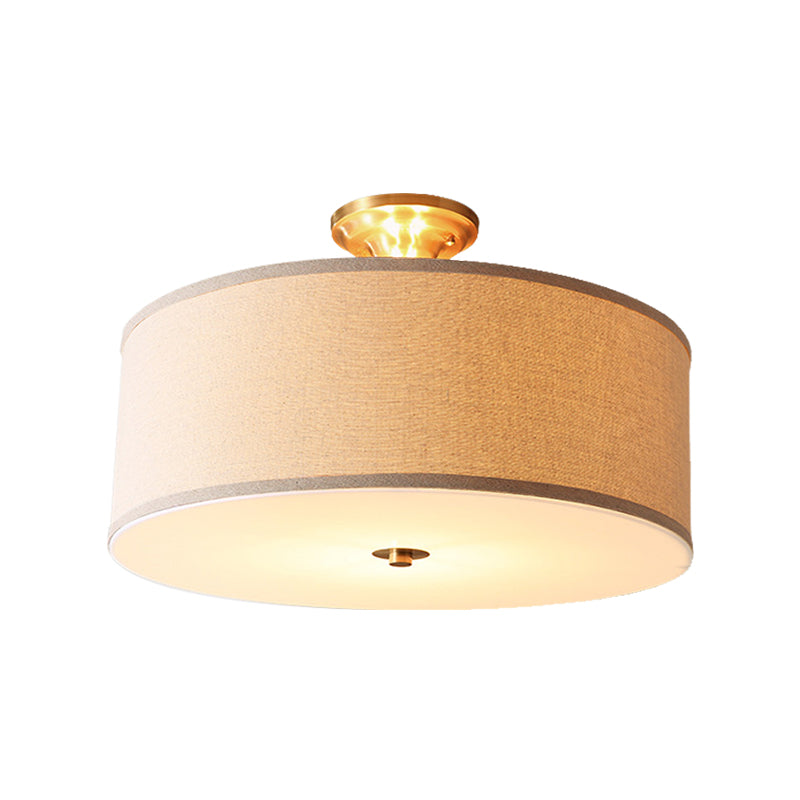 Drum Living Room Semi Flush Light Classic Fabric 4 Lights White Ceiling Lighting, 16"/19.5" Wide Clearhalo 'Ceiling Lights' 'Close To Ceiling Lights' 'Close to ceiling' 'Semi-flushmount' Lighting' 226054