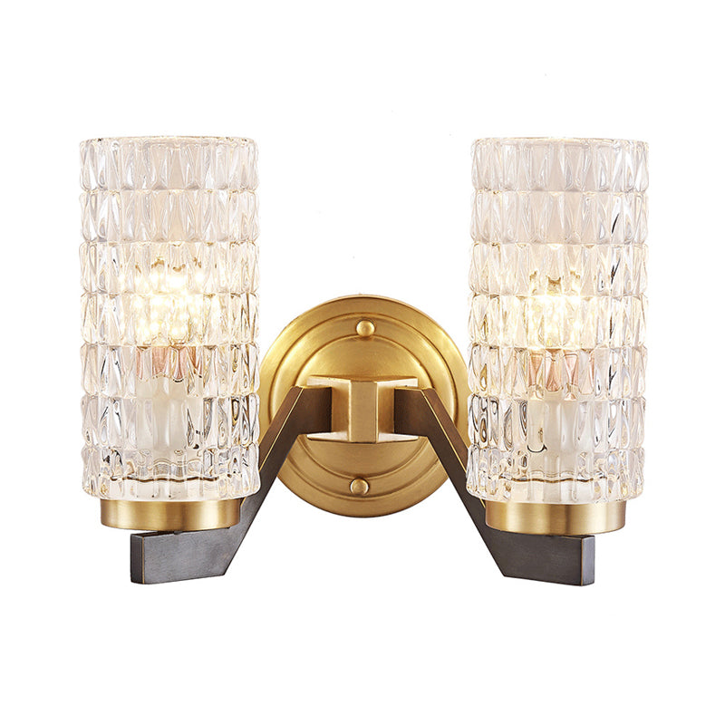 Simplicity Cylindrical Flush Wall Sconce Crystal 1/2 Lights Sconce Light Fixture in Brass for Bedside Clearhalo 'Modern wall lights' 'Modern' 'Wall Lamps & Sconces' 'Wall Lights' Lighting' 226058