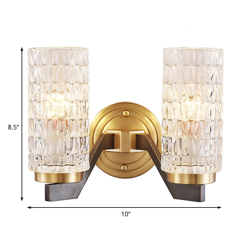 Simplicity Cylindrical Flush Wall Sconce Crystal 1/2 Lights Sconce Light Fixture in Brass for Bedside Clearhalo 'Modern wall lights' 'Modern' 'Wall Lamps & Sconces' 'Wall Lights' Lighting' 226059