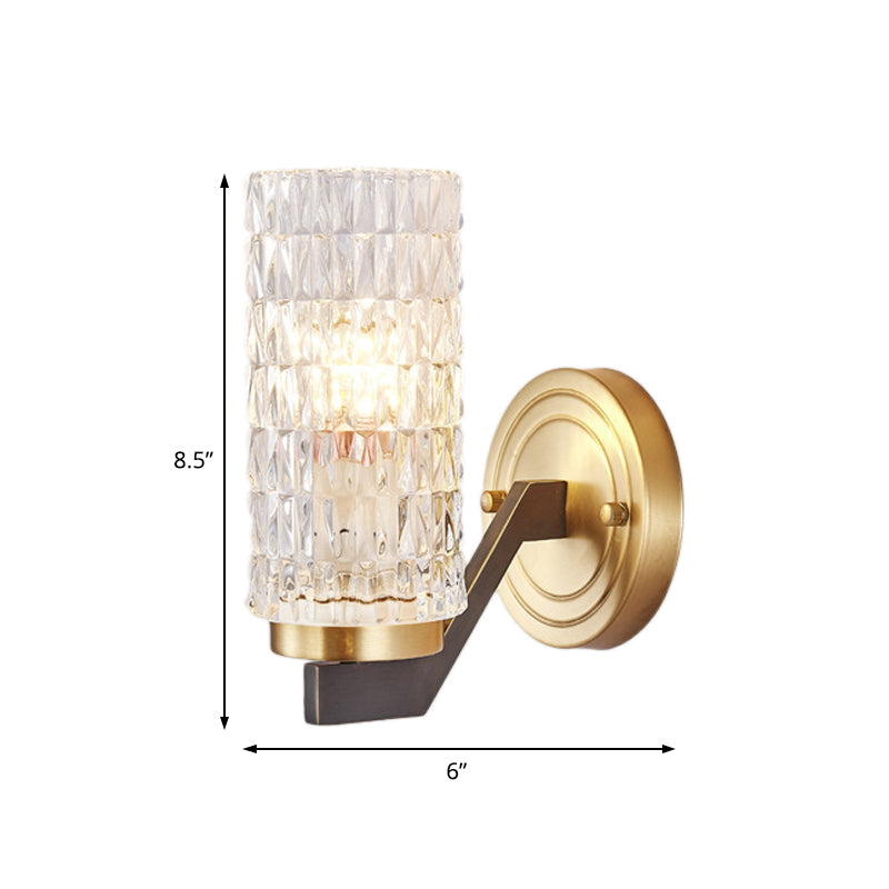 Simplicity Cylindrical Flush Wall Sconce Crystal 1/2 Lights Sconce Light Fixture in Brass for Bedside Clearhalo 'Modern wall lights' 'Modern' 'Wall Lamps & Sconces' 'Wall Lights' Lighting' 226062