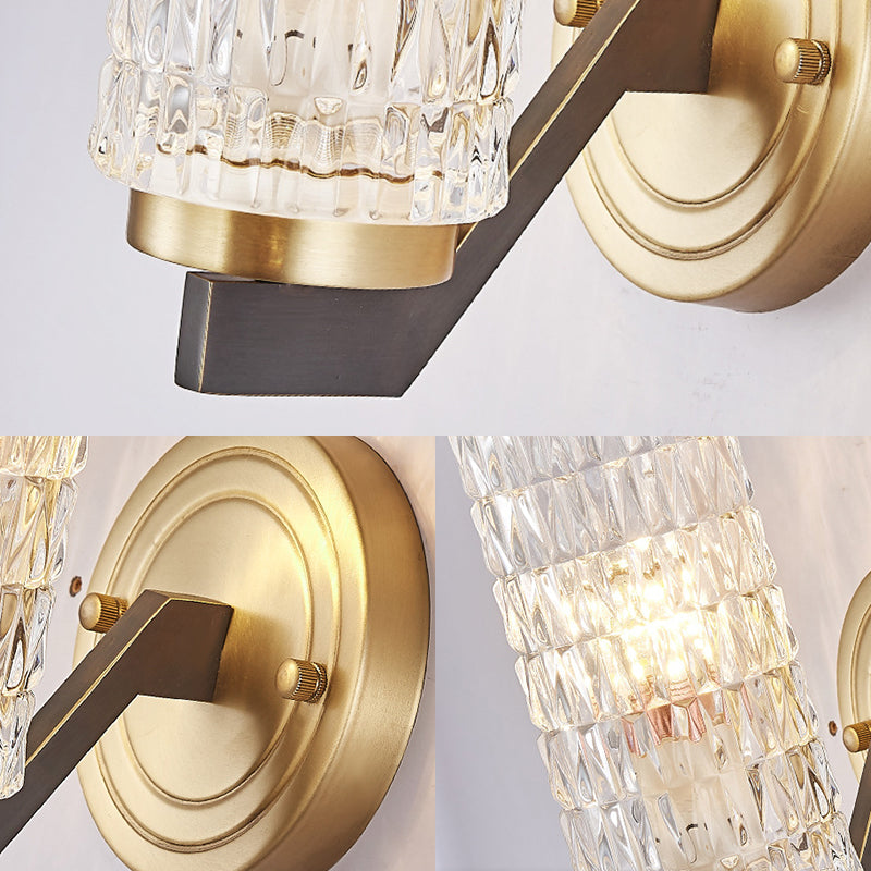 Simplicity Cylindrical Flush Wall Sconce Crystal 1/2 Lights Sconce Light Fixture in Brass for Bedside Clearhalo 'Modern wall lights' 'Modern' 'Wall Lamps & Sconces' 'Wall Lights' Lighting' 226064