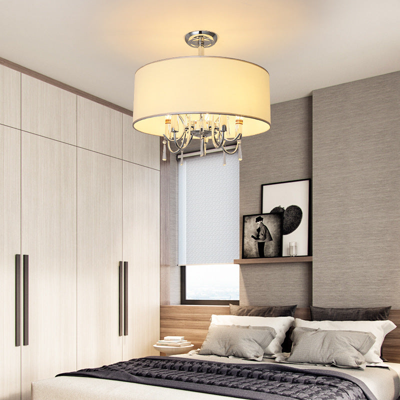 5 Lights Paper Semi Flush Light Traditional White Drum Bedroom Ceiling Mounted Fixture White Clearhalo 'Ceiling Lights' 'Close To Ceiling Lights' 'Close to ceiling' 'Semi-flushmount' Lighting' 226068