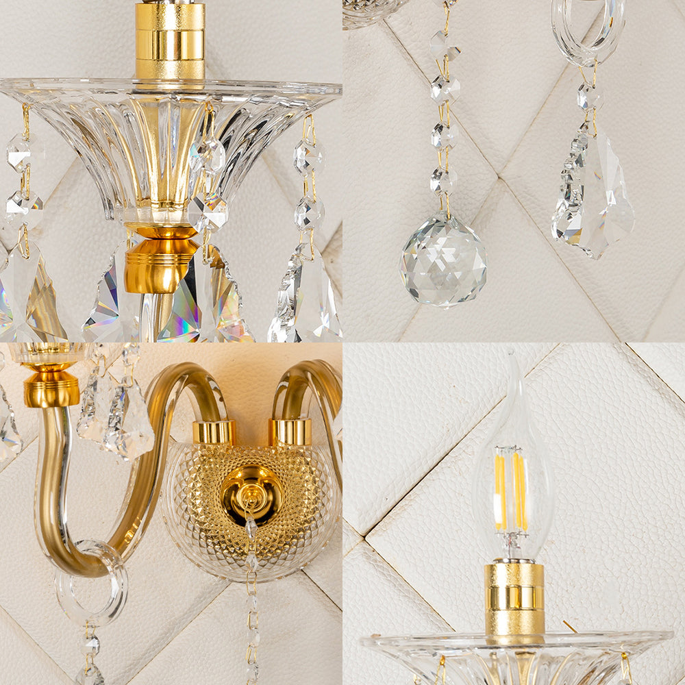 Mid-Century 1/2 Lights Wall Mounted Lighting Brass Candle Sconce Light Fixture with Crystal Shade Clearhalo 'Modern wall lights' 'Modern' 'Wall Lamps & Sconces' 'Wall Lights' Lighting' 226080