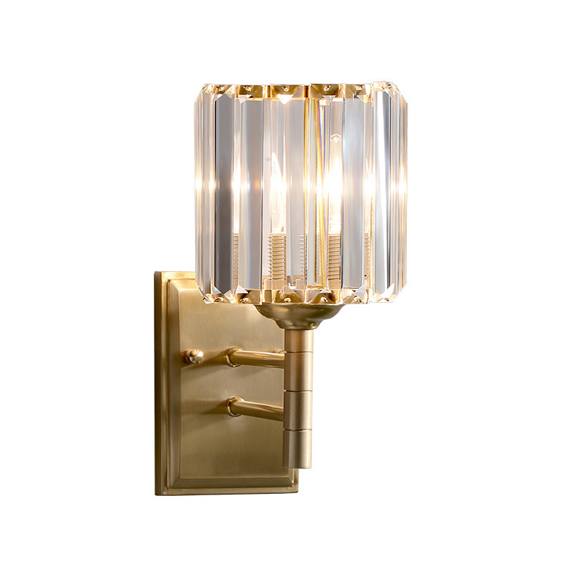 Brass Prismatic Sconce Light Wall Contemporary 1 Light Crystal Wall Mounted Lighting for Bedroom Clearhalo 'Modern wall lights' 'Modern' 'Wall Lamps & Sconces' 'Wall Lights' Lighting' 226086