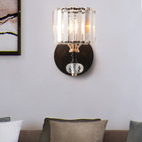 Crystal Drum Wall Light Modern 1 Light Flush Mount Wall Sconce in Black for Living Room Clearhalo 'Modern wall lights' 'Modern' 'Wall Lamps & Sconces' 'Wall Lights' Lighting' 226089