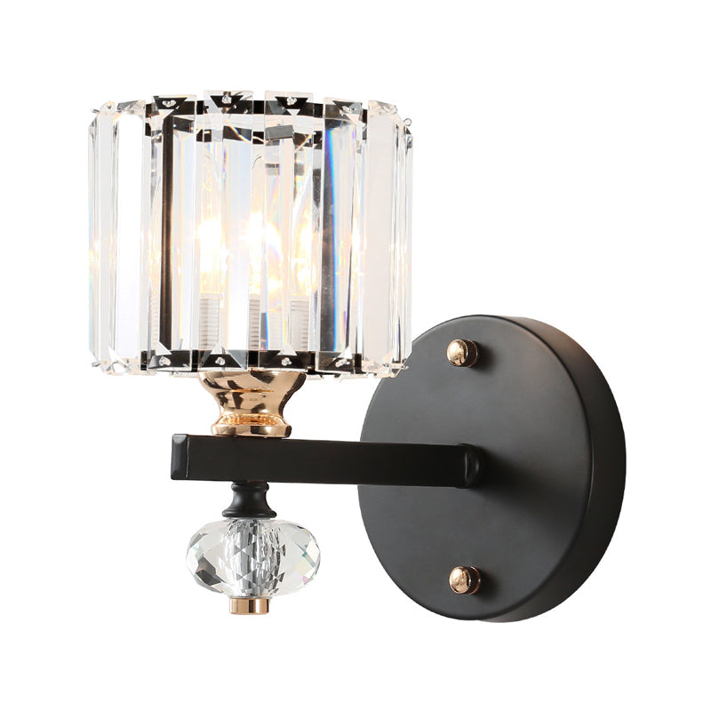 Crystal Drum Wall Light Modern 1 Light Flush Mount Wall Sconce in Black for Living Room Clearhalo 'Modern wall lights' 'Modern' 'Wall Lamps & Sconces' 'Wall Lights' Lighting' 226090