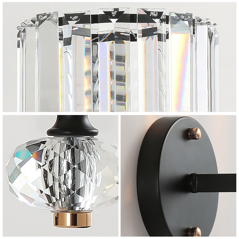 Crystal Drum Wall Light Modern 1 Light Flush Mount Wall Sconce in Black for Living Room Clearhalo 'Modern wall lights' 'Modern' 'Wall Lamps & Sconces' 'Wall Lights' Lighting' 226092