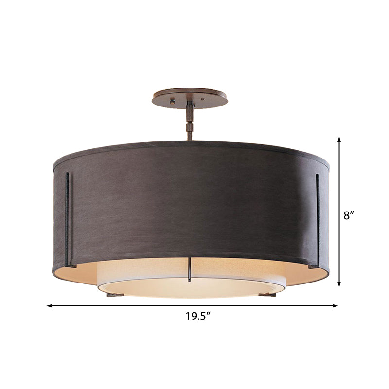 3/4 Lights Fabric Ceiling Light Fixture Classic Black Drum Living Room Semi Mount Lighting, 16"/19.5"/23.5" Wide Clearhalo 'Ceiling Lights' 'Close To Ceiling Lights' 'Close to ceiling' 'Semi-flushmount' Lighting' 226097