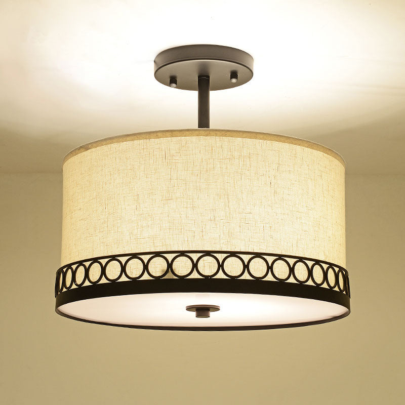 White Drum Semi Mount Lighting Traditional Fabric 5 Lights Living Room Ceiling Lamp White Clearhalo 'Ceiling Lights' 'Close To Ceiling Lights' 'Close to ceiling' 'Semi-flushmount' Lighting' 226099