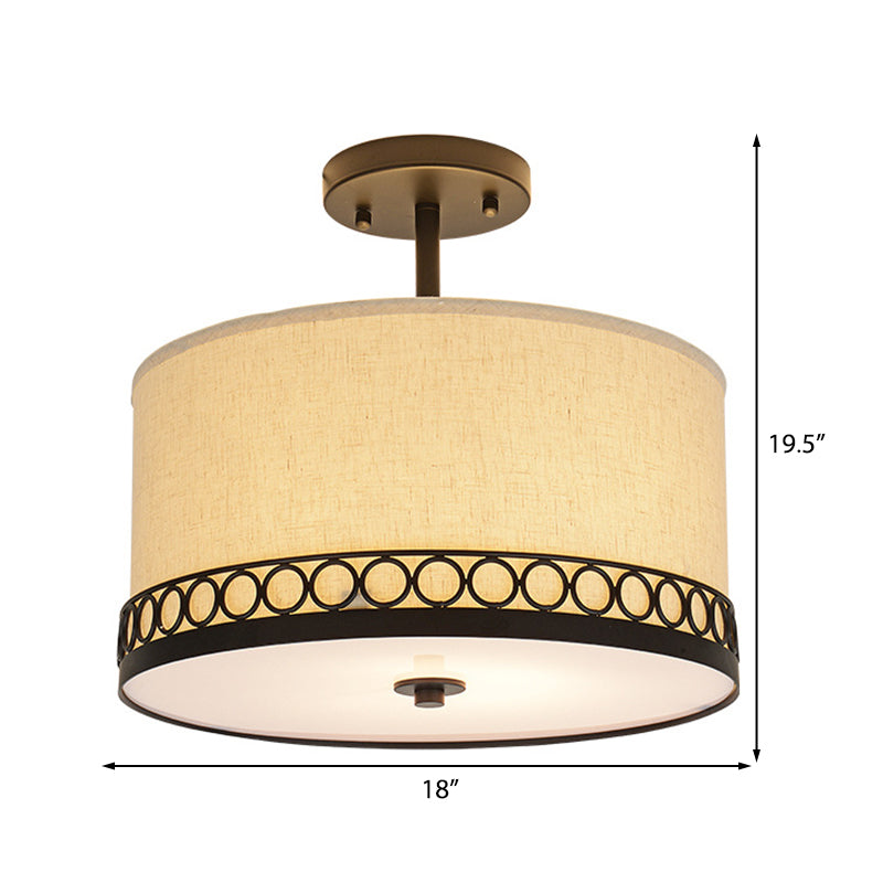 White Drum Semi Mount Lighting Traditional Fabric 5 Lights Living Room Ceiling Lamp Clearhalo 'Ceiling Lights' 'Close To Ceiling Lights' 'Close to ceiling' 'Semi-flushmount' Lighting' 226102