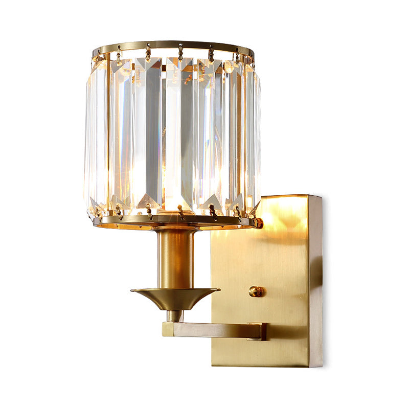 Black/Gold Cylinder Sconce Light Fixture Modernism 1 Light Crystal Wall Mounted Lighting Clearhalo 'Cast Iron' 'Glass' 'Industrial' 'Modern wall lights' 'Modern' 'Tiffany' 'Traditional wall lights' 'Wall Lamps & Sconces' 'Wall Lights' Lighting' 226111