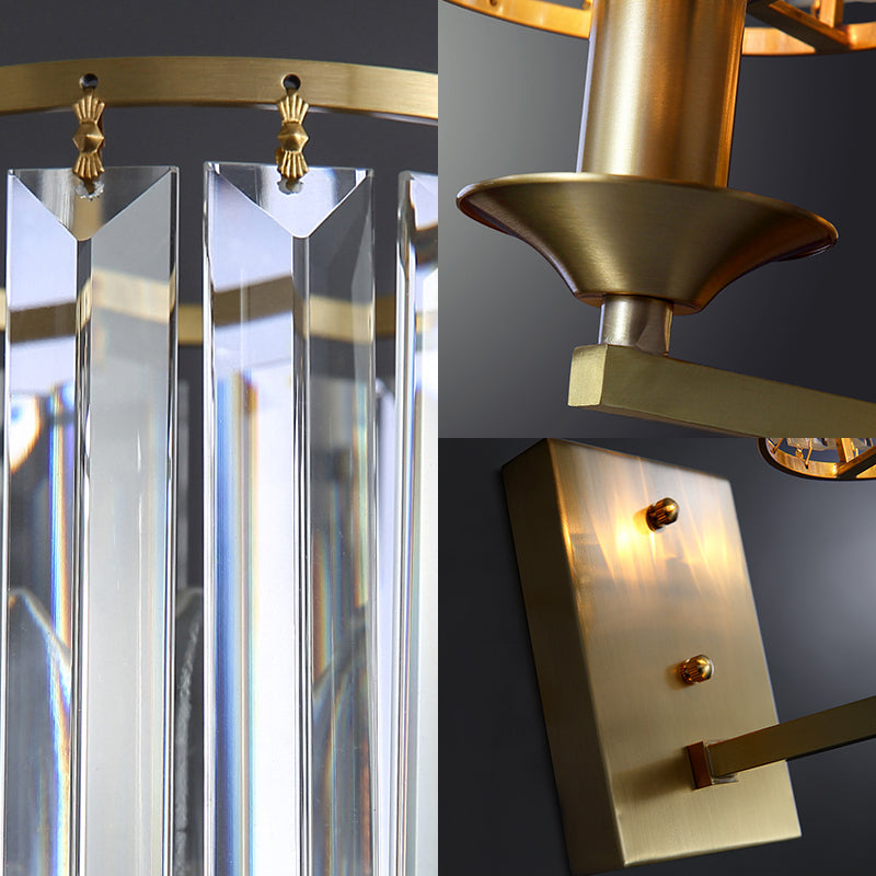 Black/Gold Cylinder Sconce Light Fixture Modernism 1 Light Crystal Wall Mounted Lighting Clearhalo 'Cast Iron' 'Glass' 'Industrial' 'Modern wall lights' 'Modern' 'Tiffany' 'Traditional wall lights' 'Wall Lamps & Sconces' 'Wall Lights' Lighting' 226113