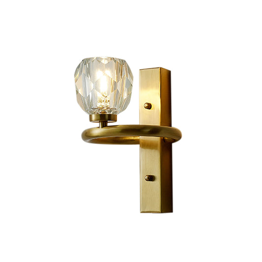 1 Light Dining Room Wall Sconce Lighting Contemporary Brass Wall Mount Light Fixture with Global Crystal Shade Clearhalo 'Modern wall lights' 'Modern' 'Wall Lamps & Sconces' 'Wall Lights' Lighting' 226127